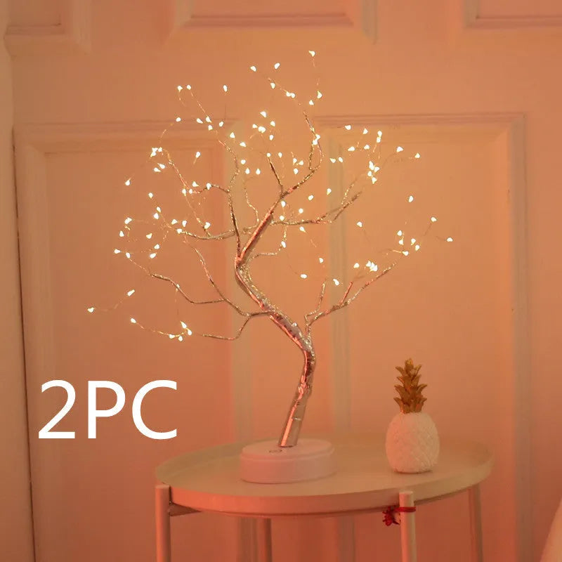 🎄 2PC PearlGlow™ LED Christmas Tree Lights in warm white, ideal for festive home décor, bedside tables, or holiday-themed interior accents.