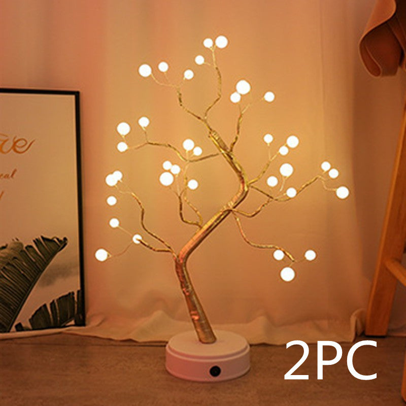 🎄 2PC PearlGlow™ LED Christmas Tree Lights with warm white pearl bulbs, ideal for festive lighting on mantels, desks, or gift displays.
