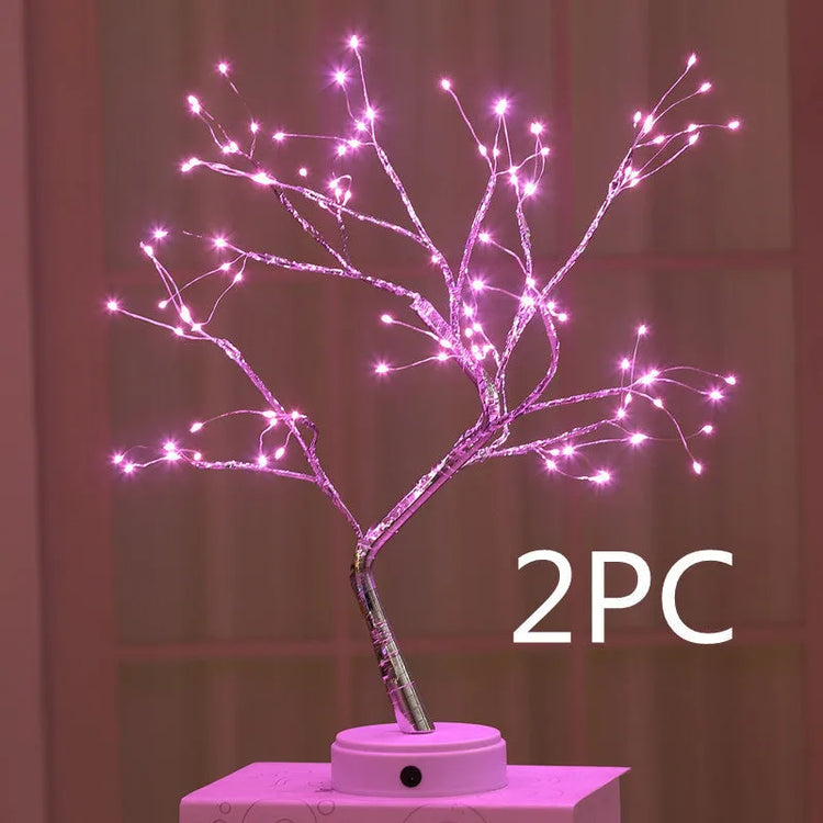 🎄 2PC PearlGlow™ LED Christmas Tree Lights in pink LED mode, perfect for adding cozy charm to bedrooms, desks, or seasonal gift décor.