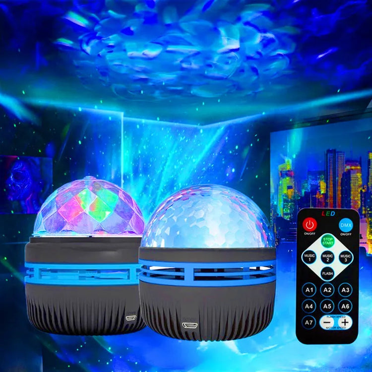 LED galaxy projector lamp with remote control displaying colorful star and galaxy light effects for Christmas decor
