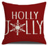 Red Christmas throw pillow covers with holly jolly text and snowflake design for festive decor